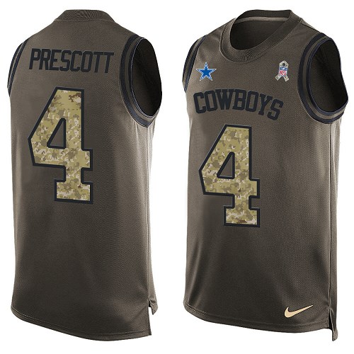 Men's Limited Dak Prescott Nike Jersey Green - #4 Salute to Service Tank Top NFL Dallas Cowboys